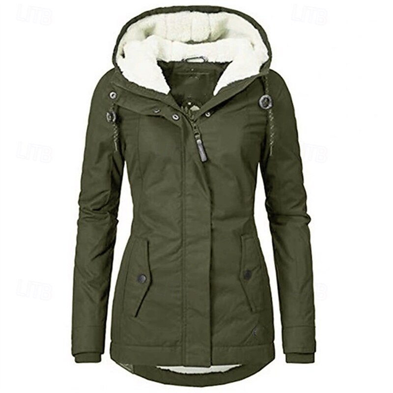Women's Fleece Jacket Casual Jacket Warm Comfortable Zipper Pocket Fashion Outdoor Plain Going out Weekend Zipper Regular Hooded Regular Fit Long Sleeve Outerwear Black Wine Green Fall Winter3