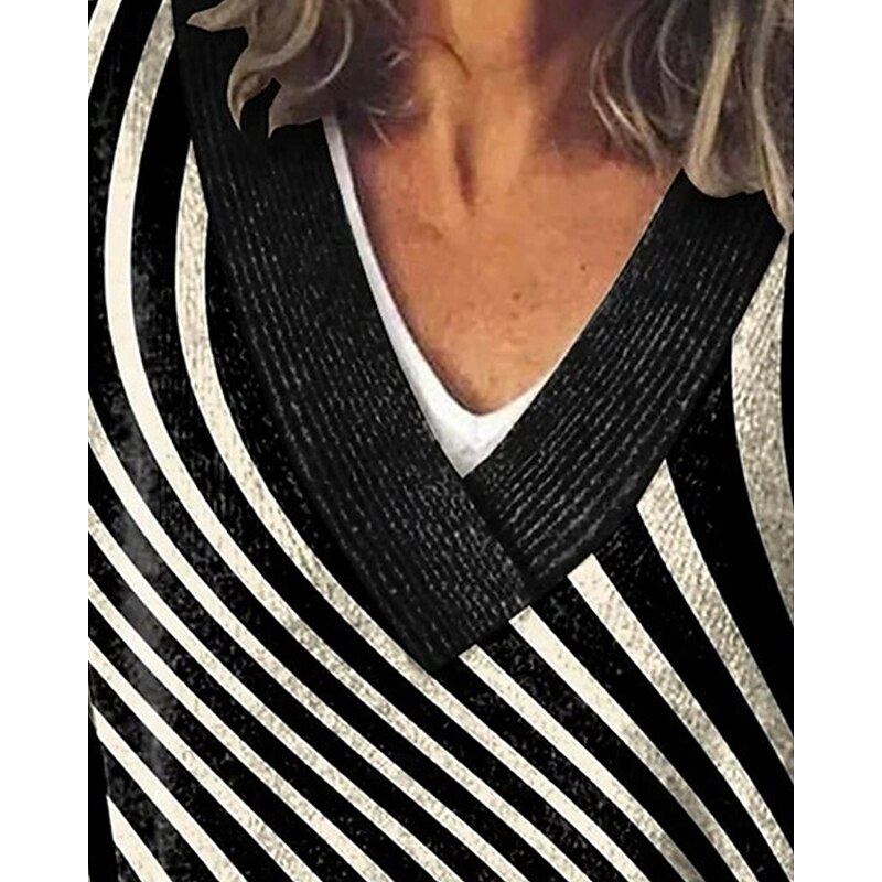 Women's Sweater Fashion Color Block Ribbed V Neck Knitted Long Sleeve Regular Tops Knit Holiday Going out Weekend Black Winter2