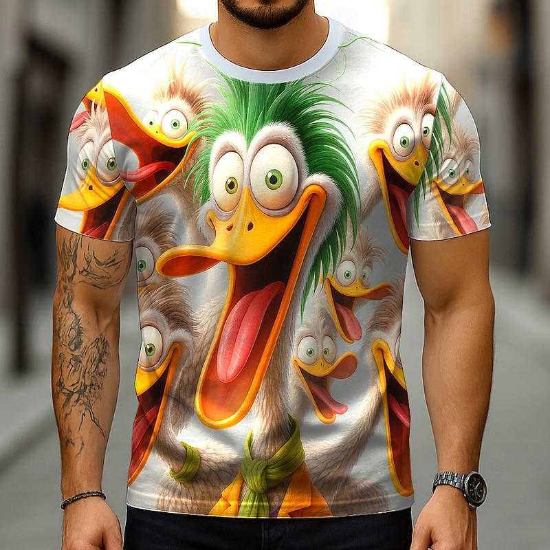 Men's 3D Funny Duck T Shirt Short Sleeve T shirt 3D Print Crew Neck Shirt Exaggerated Designer Party Holiday White Summer Spring Clothing Apparel S M L XL XXL XXXL