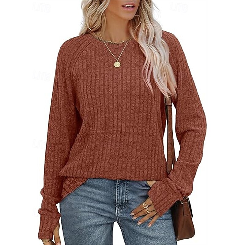 Women's Texture Sweatshirt T Shirt Tee Top Plain Fashion Modern Long Sleeve Crew Neck Regular Tops Daily Going out Black Wine Army Green Light Brown Blue Spring Fall4