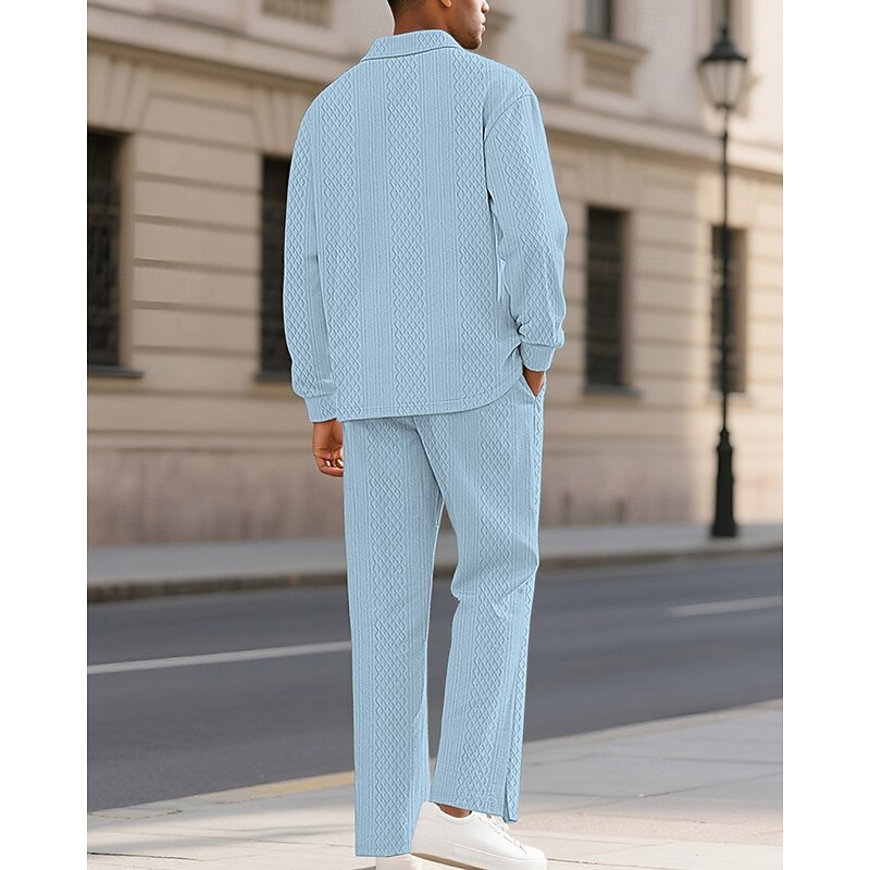 Men's Golf Shirt Golf Polos Shirts Work Casual Lapel Long Sleeve Basic Modern Plain Jacquard 2 Piece Spring Fall Regular Fit Black Khaki Light Blue Gray Golf Shirt2