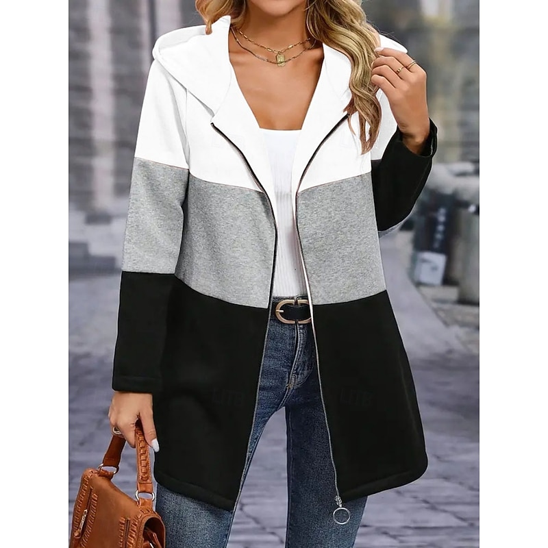 Women's Hoodie Jacket Comfortable Breathable Patchwork Zipper Pocket Casual Stripe Vacation Street Casual Daily Wear Zipper Regular Hooded Loose Fit Long Sleeve Outerwear White Pink Red Spring Fall3