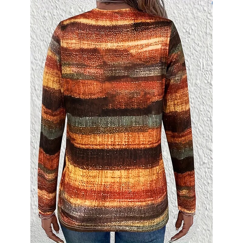 Women's T Shirt Graphic Geometric Vintage Fashion Stylish Long Sleeve Crew Neck Round Neck Regular Tops Daily Weekend Print Red Blue Brown Summer Spring Fall2
