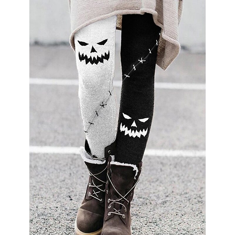 Women's Pants Trousers Leggings Cozy Leggings Streetwear Casual Full Length High WaistPantsHalloween Pumpkin Elastic Waist Print Breathability Comfortable Stretchy Vacation Street Daily Wear White2