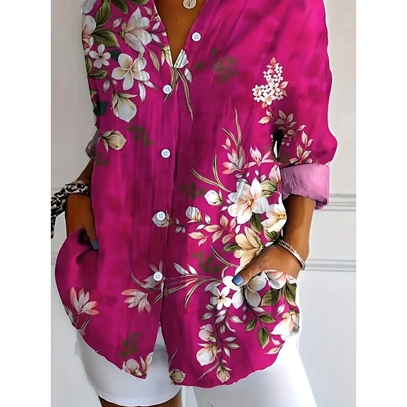 Women's Shirt Floral Graphic Elegant Bohemia Daily Long Sleeve Shirt Collar Regular Tops Work Daily Buttons Print Red Spring Fall Winter3