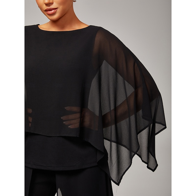 Women's Cape Casual Style Chiffon Modal Solid / Plain Color Daily Wear Tea Party Family Gathering Sleeveless Black Crewneck Cape Sleeveless Elegant Elegant & Luxurious Casual Daily Crewneck Autumn3