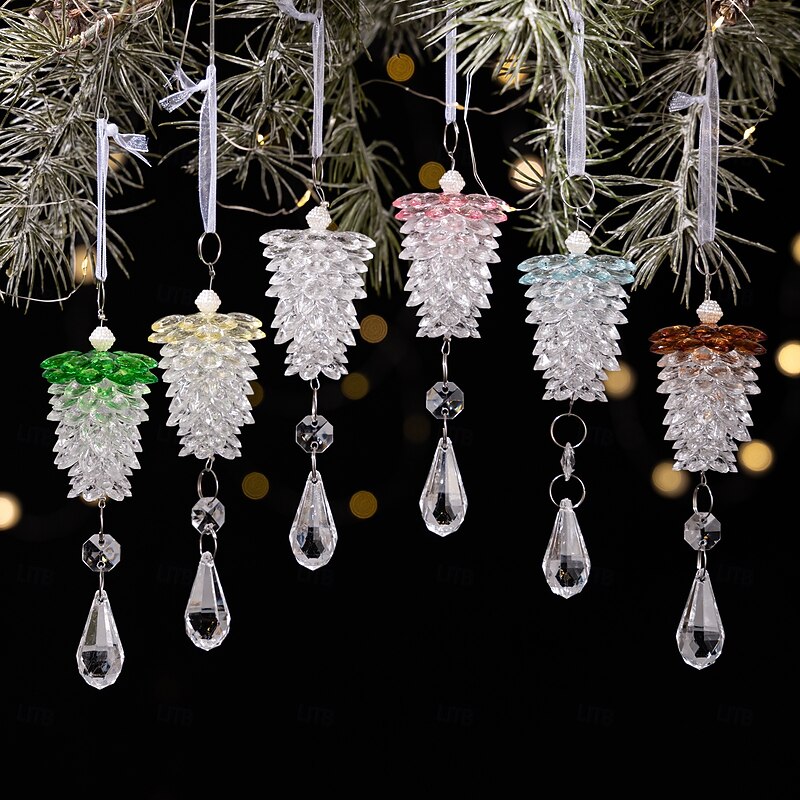 Christmas Acrylic Pinecone Ornament Transparent Crystal-Like Artificial Christmas Ornaments Perfect for Holiday Parties, Weddings & Thanksgiving Celebrations2