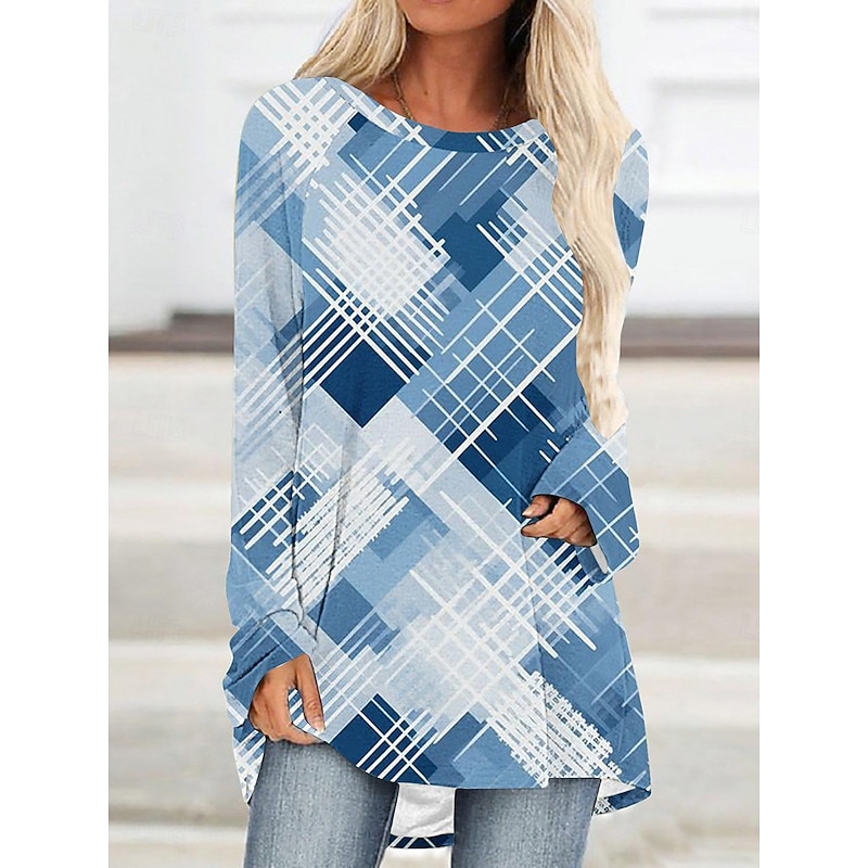 Women's T Shirt Graphic Color Block Vintage Stylish Casual Long Sleeve Crew Neck Regular Tops Daily Print White Red Blue Gray Spring Fall3