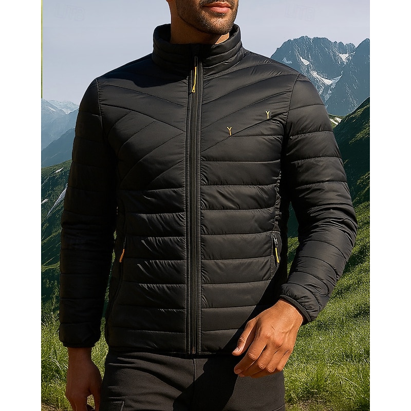 Men's Puffer Jacket Thermal Jacket Outdoor Thermal Warm Hiking Outfits Hiking Clothes Winter Autumn / Fall Top Camping / Hiking / Caving Running Solid Color Black Dark Blue Grey3