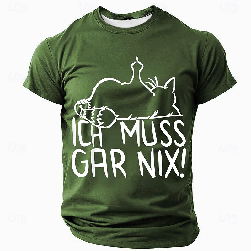 Men's Funny Graphic T-Shirt with Defiant Cat & "Ich Muss Gar Nix!" German Slogan - Lifestyle Short Sleeve Tee4