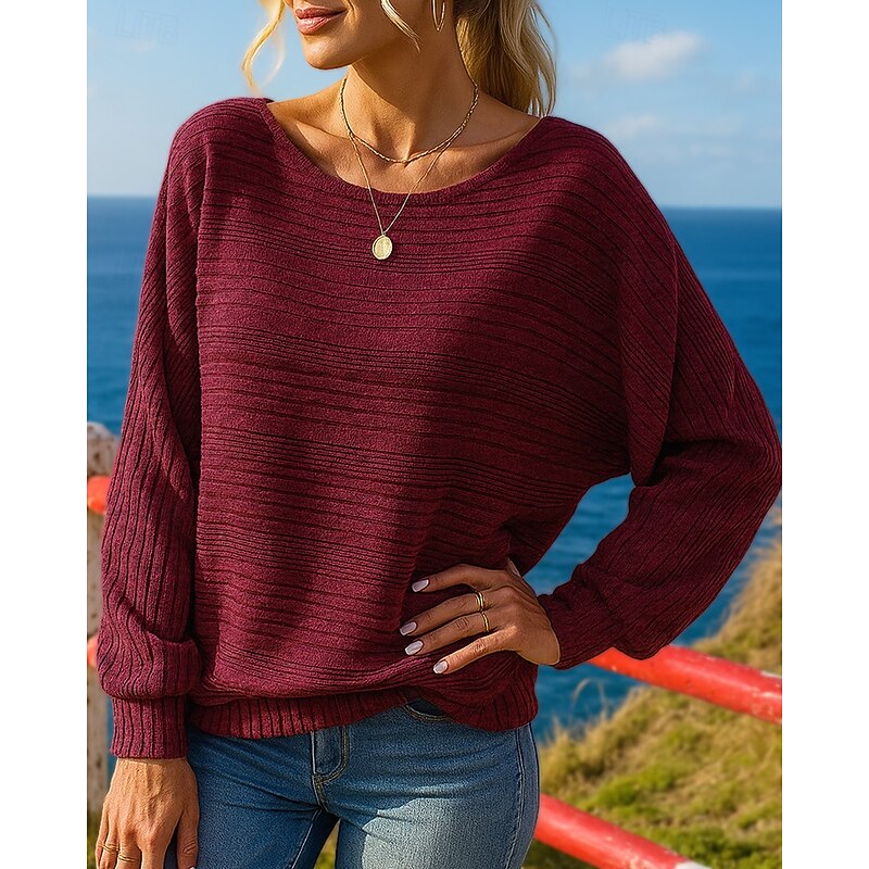 Women's Pullover Sweatshirt Casual Tops Batwing sleeves Top Athleisure Fall Solid Colored Fashion Outdoor Travel Sportswear Activewear Black Burgundy Khaki