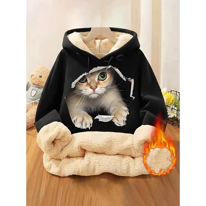 Women's Pullover Hoodie Sweatshirt Animal Letter Casual Comfrt Long Sleeve Hooded Regular Tops Street Dailywear Casual Pocket Print Black Pink Red Green Light Grey Fall Winter