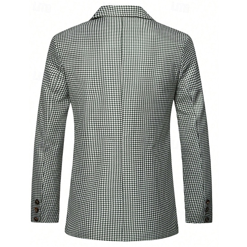 Men's Blazer Business Cocktail Party Wedding Party Fashion Casual Spring Fall Polyester Houndstooth Pocket Buttons Comfortable Double Breasted Blazer Green4