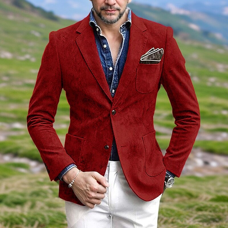 Men's Blazer Business Cocktail Party Wedding Party Fashion Casual Spring Fall Polyester Plain Pocket Buttons Comfortable Single Breasted Blazer Black Red Green Gray