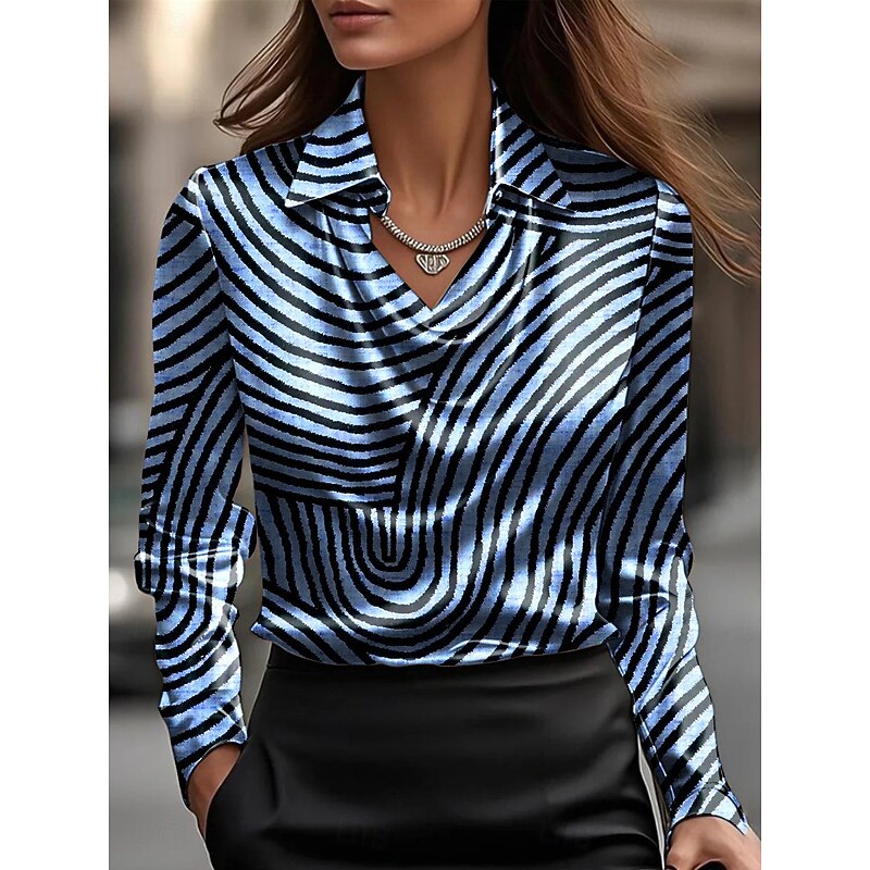 Women's Shirt Dressy Tops Formal Work Shirt Geometric Elegant Stylish Casual Long Sleeve Cowl Neck Regular Tops Work Daily Semi Formal Draped Yellow Red Blue Purple Khaki Summer Fall Winter2