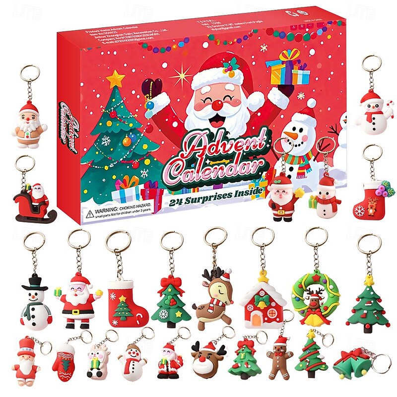 Christmas Tree Keychains Dinosaur Advent Calendars 2025 24pcs Christmas Keychains Countdown Calendar Collectible Figures Gnome Decorations