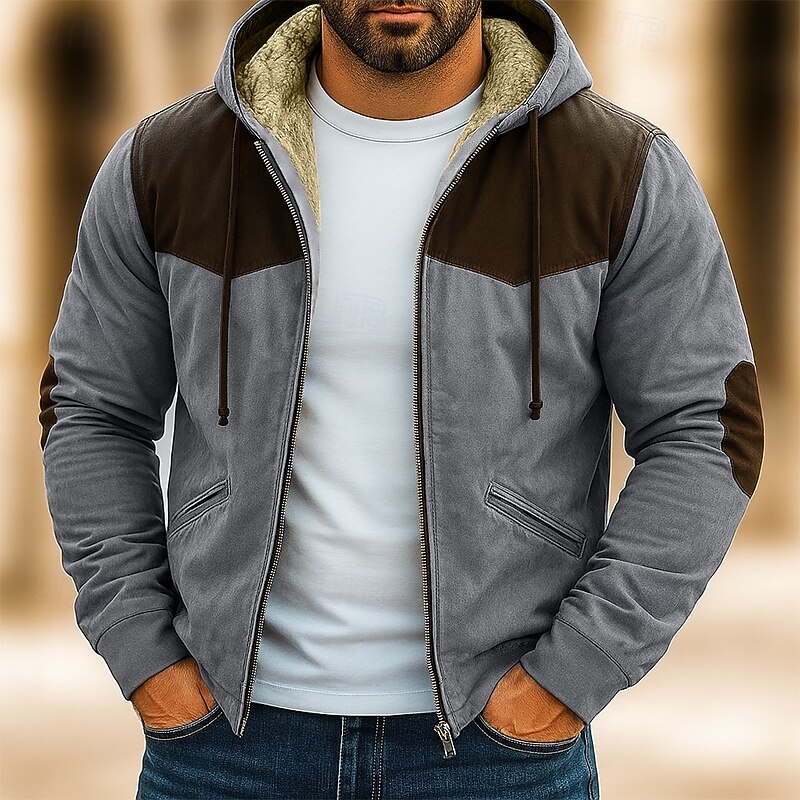 Men's Hoodie Full Zip Hoodie Fleece Hoodie Fleece lined Hoodie Blue Brown Green Gray Hooded Plain Patchwork Color Block Sports & Outdoor Casual Daily Streetwear Cool Sportswear Winter Clothing Apparel2
