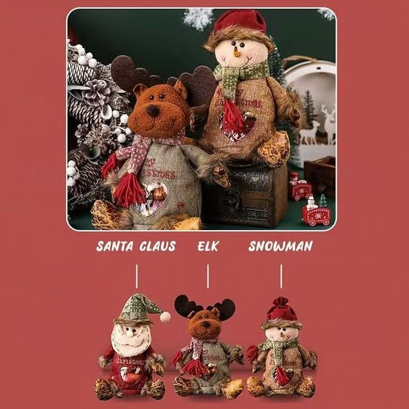 3pcs Christmas Gift Bags Zipper Design,Santa Claus & Reindeer Candy Bags, Apple Gift Bags for Christmas Eve, Holiday Party Decorations4