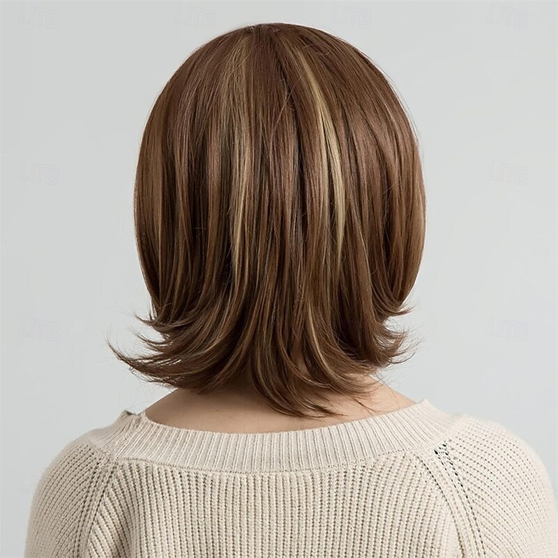 Bob Wig with Bangs for Women Short Brown Straight Bob Wigs Shoulder Length Heat Fiber Hair Wigs Cosplay Wig for Girl4