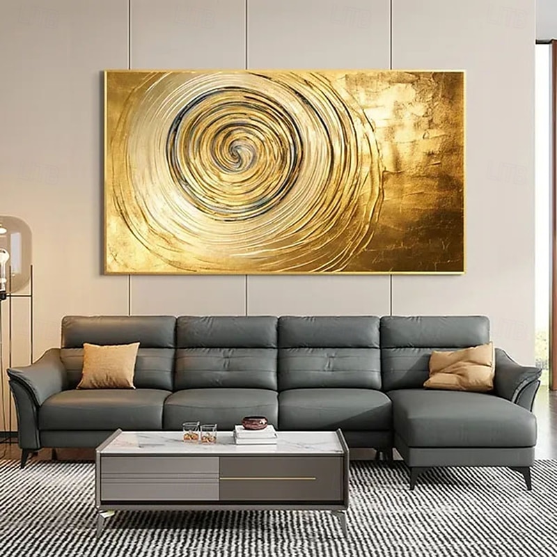 Handmade 3D circle gold abstract Oil Painting Abstract Spiral Golden Motifs with Vibrant Golden Tones and Impasto Layered Brushstrokes for Home Decor