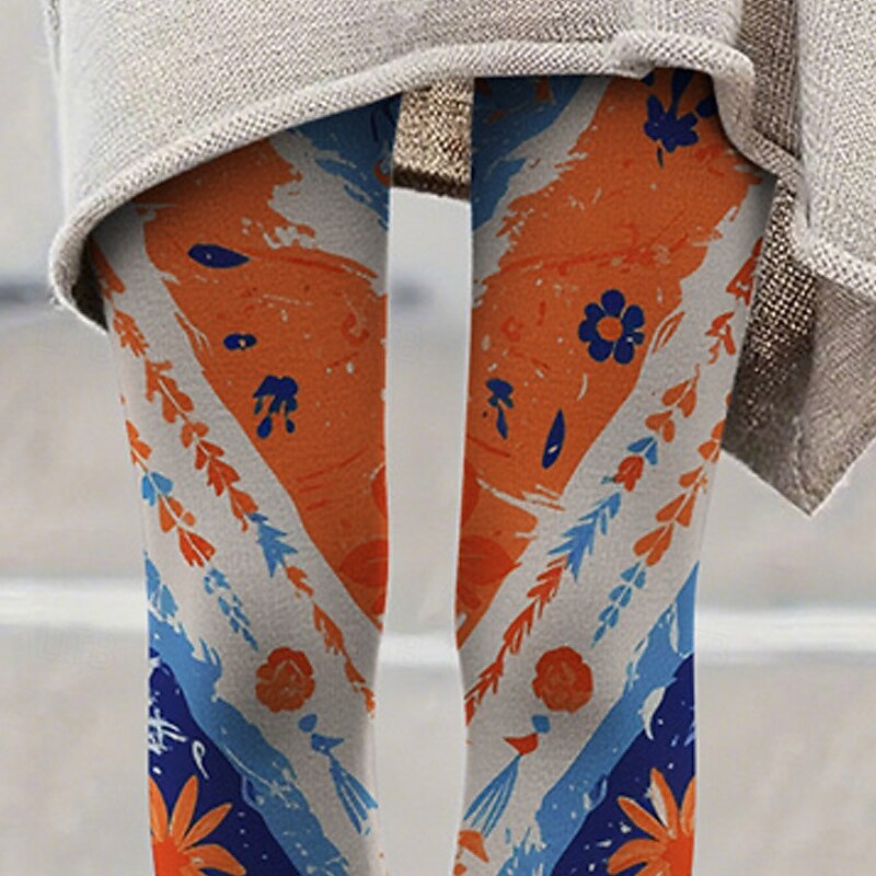 Women's Pants Trousers Leggings Cozy Leggings Streetwear Casual Full Length High Waist Floral Color Block Elastic Waist Print Breathability Comfortable Stretchy Vacation Street Daily Wear Blue Summer2