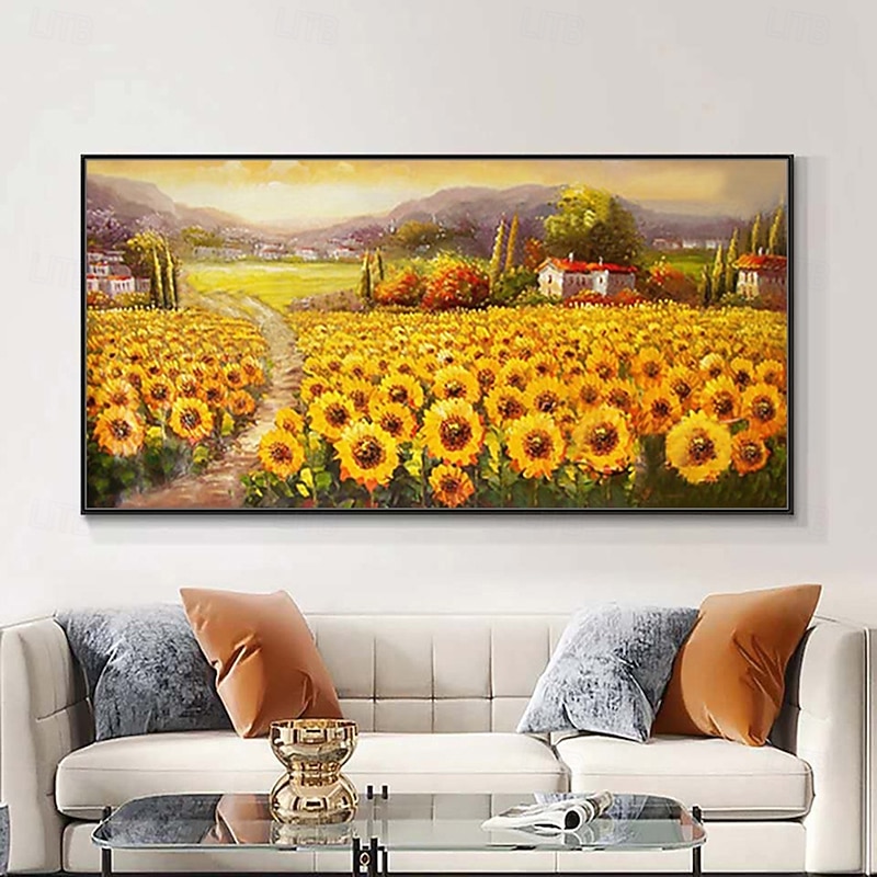 Mintura Handmade Textured Sunflower Landscape Oil Paintings On Canvas Wall Art Decoration Modern Abstract Picture For Home Decor Rolled Frameless Unstretched Painting3