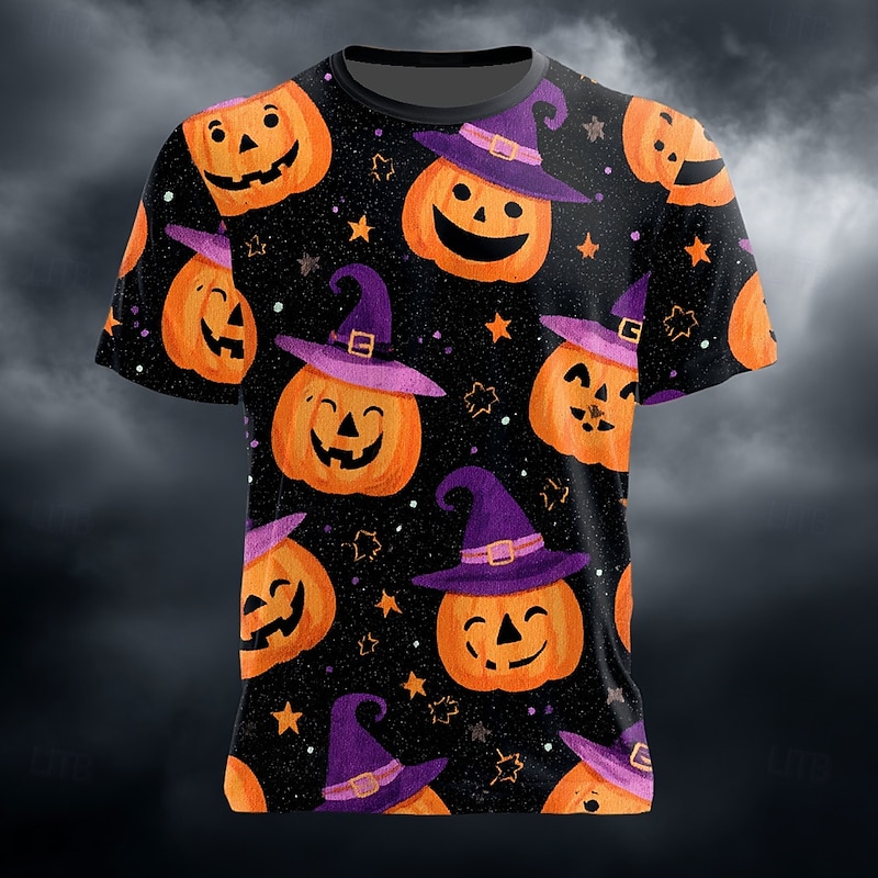 Halloween Men's Pumpkin 3D T Shirt Short Sleeve T shirt 3D Print Crew Neck Shirt Exaggerated Designer Horror Party Street Holiday Blue Orange Green Summer Spring All Seasons Clothing Apparel S M L XL