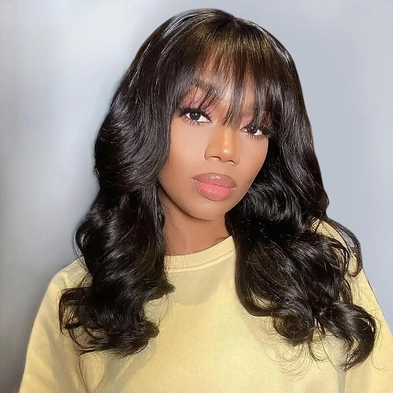 Body Wave Wigs with Bangs Human Hair Wigs for Black Women None Lace Front Wigs Brazilian Virgin Hair Glueless Machine Made Wig Natural Color