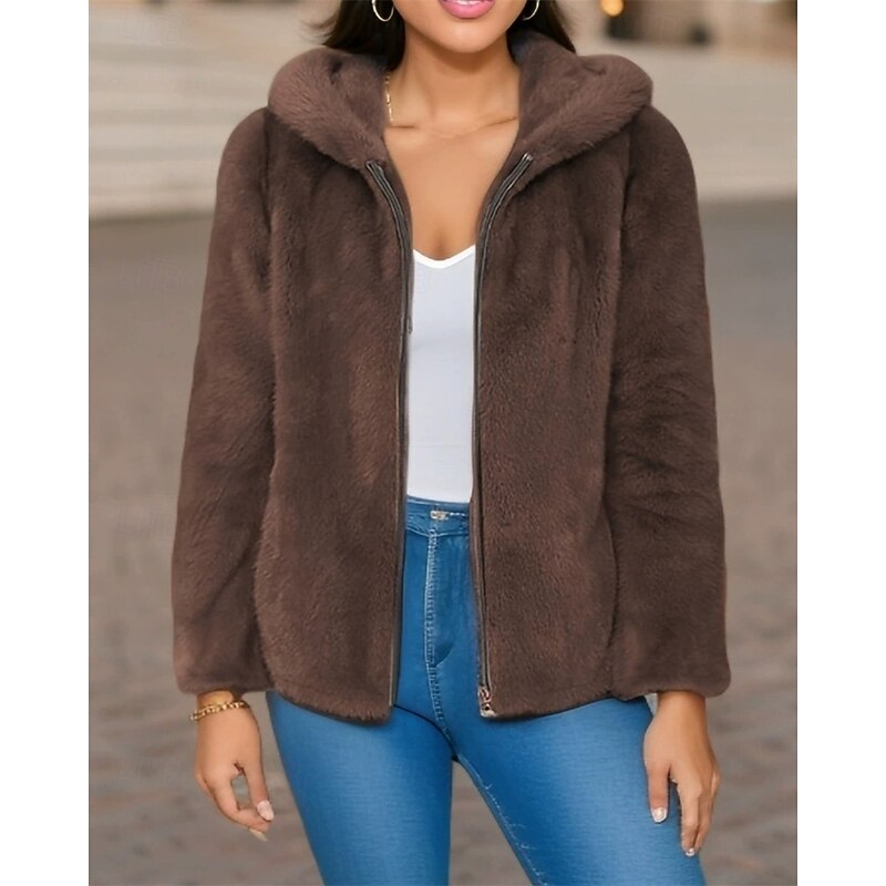 Women's Casual Jacket Warm Comfortable Zipper Pocket Fashion Outdoor Plain Going out Weekend Zipper Regular Hooded Regular Fit Long Sleeve Outerwear Black Green Khaki Fall Winter