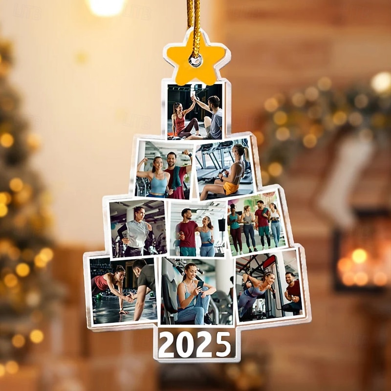 Personalized Christmas Tree Fitness Photo Ornaments Acrylic 2D Custom Picture Frame Decor Christmas Tree Xmas Decoration Hanging Pendant Gifts for Family and Friends2