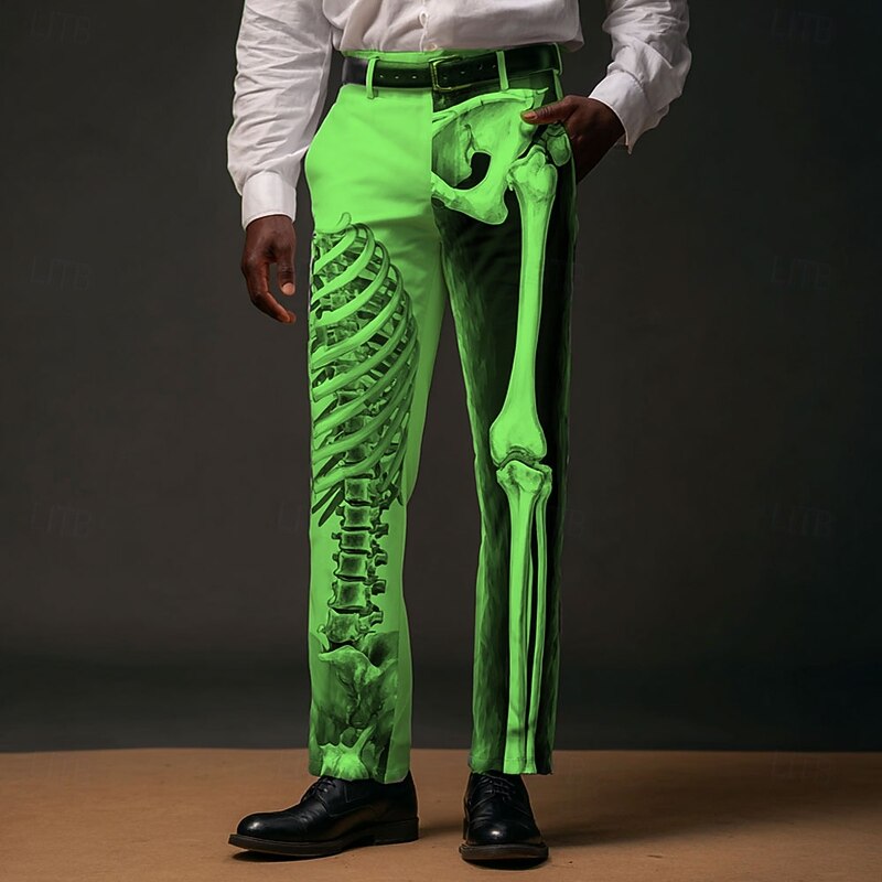 Halloween Men's Skeleton Halloween Costumes Dress Pants Trousers Suit Pants Mid Waist Dark Punk Gothic Style Outdoor Holiday Slim Fit Pants with Pockets Spring Fall 3D Print White Blue Orange4