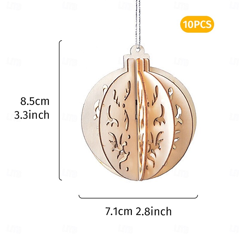 10PCS Christmas Wooden Ornaments, 3D DIY Assembly Hanging Decorations with Star and Heart Shapes, Creative Simple Wood Xmas Tree Hanging Decor for Holiday Scene Arrangement4