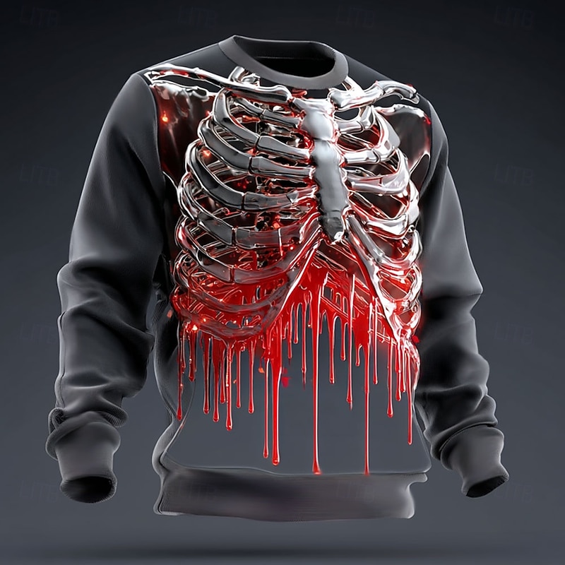 Halloween Men's 3D Skeleton Sweatshirt Punk Party Crew Neck Vacation Yellow Red Crewneck 3D All Seasons Designer