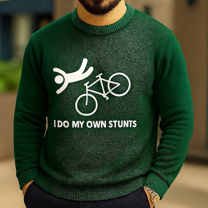 Men's Funny I Do My Own Stunts 3D Cartoon Pullover Sweater Jumper Knitwear Crewneck Casual Vacation Home Street 3D Print Knitting Graphic Long Sleeve Spring Fall Winter Black Red Blue3