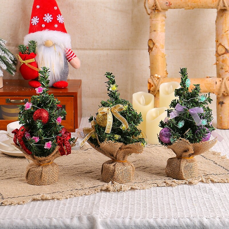 Christmas Mini Tree With Light Tabletop Desktop Artificial Christmas Tree Xmas Decor Small Festive Star Top Mini Tree Ornament Perfect Holiday Home Party Atmosphere Prop3