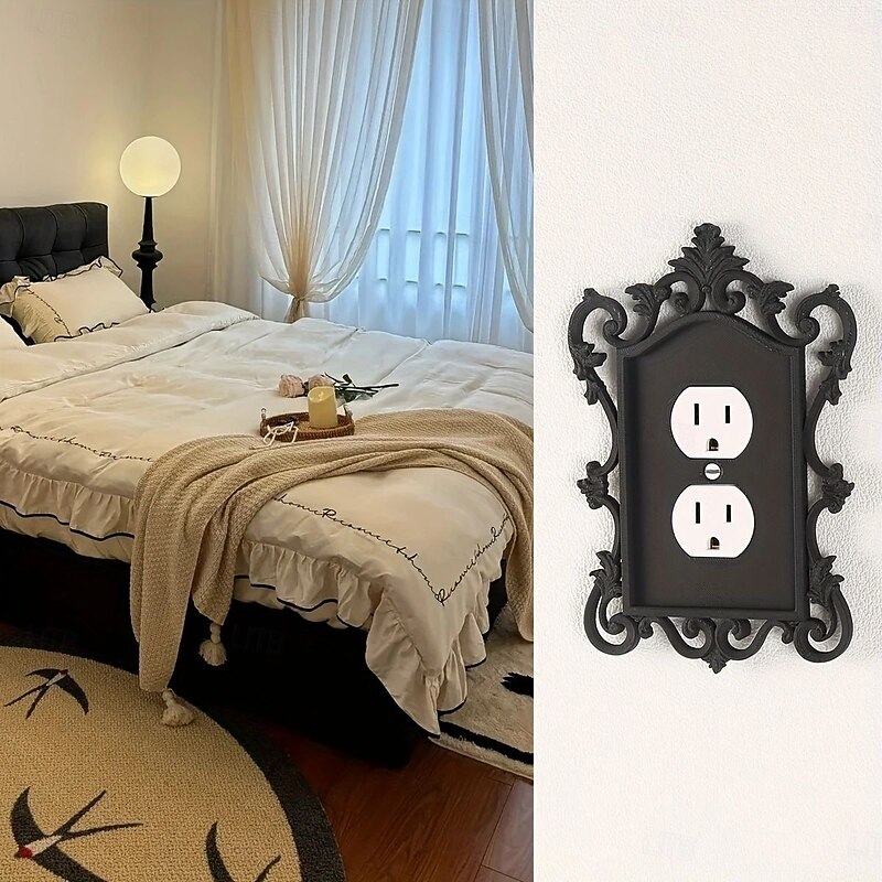 Gothic Style Switch Plate Cover 1-Pack, Decorative Home & Office Wall Plate, Durable Plastic, Artistic Design, for Halloween Decor - Screw-in Mounting, Unfinished Finish, No Electricity Required