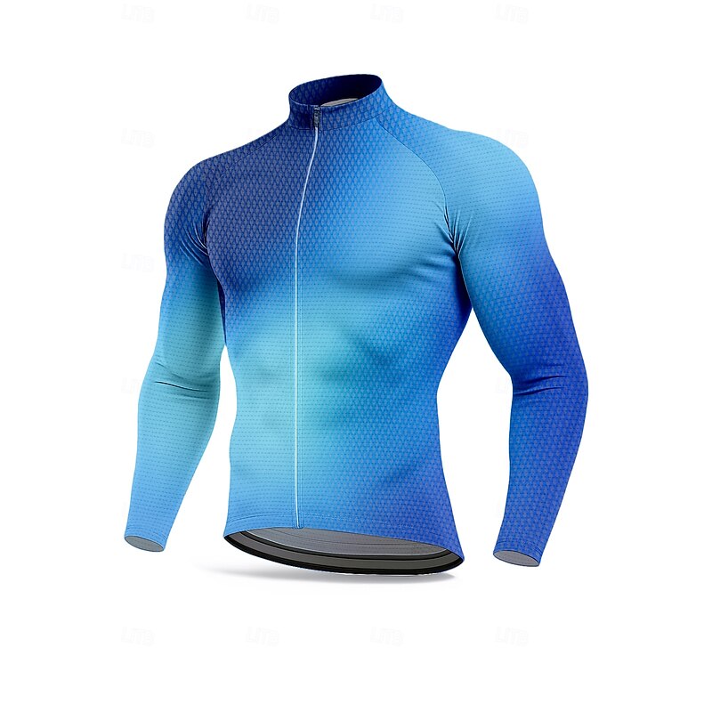 Men's Tops Cycling Jersey Graphic Gradient Long Sleeve Bike Jersey Top with 3 Rear Pockets Sun Sun Protection Sunscreen Quick Dry Sports Blue Clothing Apparel