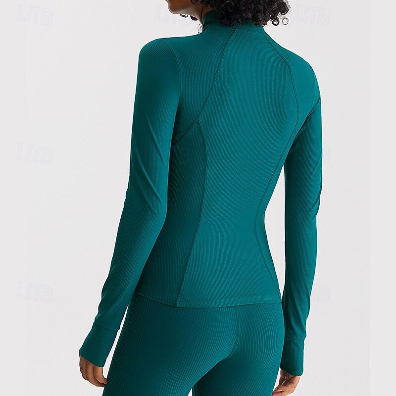 Women's Workout Jacket Quick Dry with Thumbholes Long Sleeve Sports Solid Color Top For Gym Athletic Running Slim Activewear3