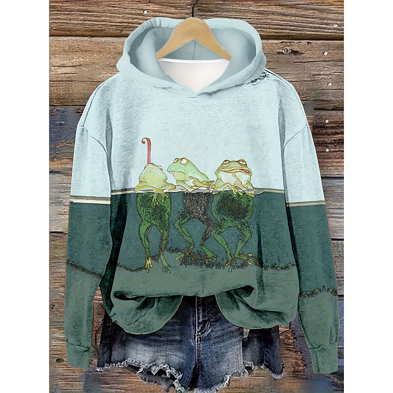 Women's Pullover Hoodie Sweatshirt Graphic Animal Casual Long Sleeve Hooded Regular Tops Party Evening Wear Street Dailywear Green Spring Fall Winter