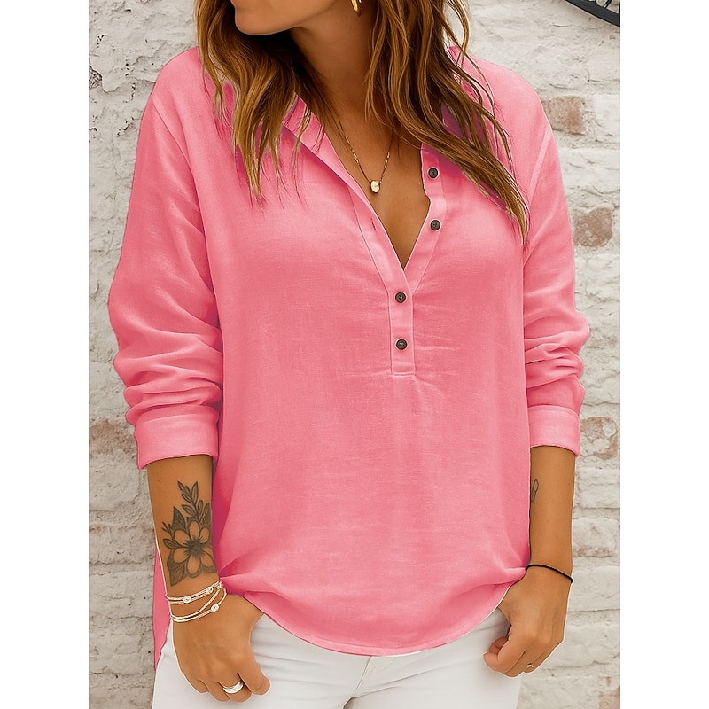 Women's Shirt Solid Color Casual Beach Regular Tops Yellow Pink Blue Beige Summer Spring Fall3