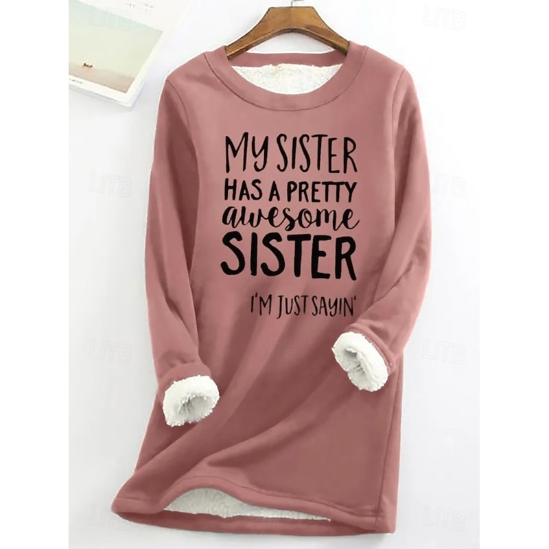 Women's Pullover Sweatshirt Letter Casual Comfrt Long Sleeve Crew Neck Long Tops Street Dailywear Print Black Pink Red Blue Gray Fall Winter3