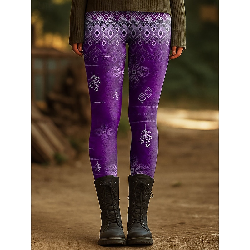 Women's Leggings Vacation Vintage Fashion Ankle-Length High Waist Graphic Geometic Printing Thermal Warm Soft Breathable Stretchy Outdoor Vacation Street Blue Purple Green Gray Spring Fall Winter3