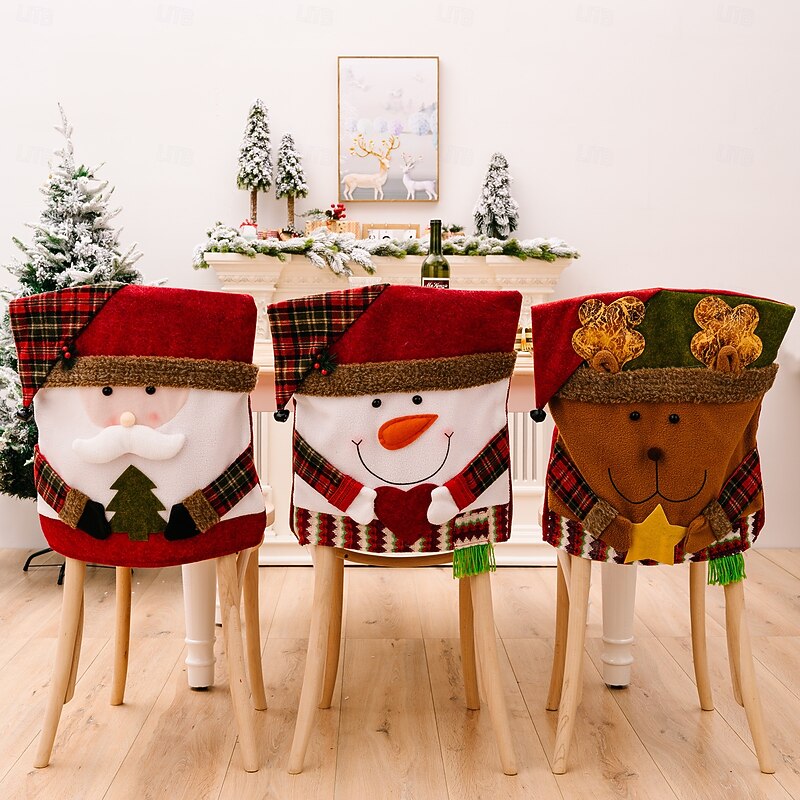 Christmas Chair Cover Holiday Doll Design Chair and Stool Cap New European Style Home Decoration Festive Christmas Party Seating Accessory for Dining Room Living Room