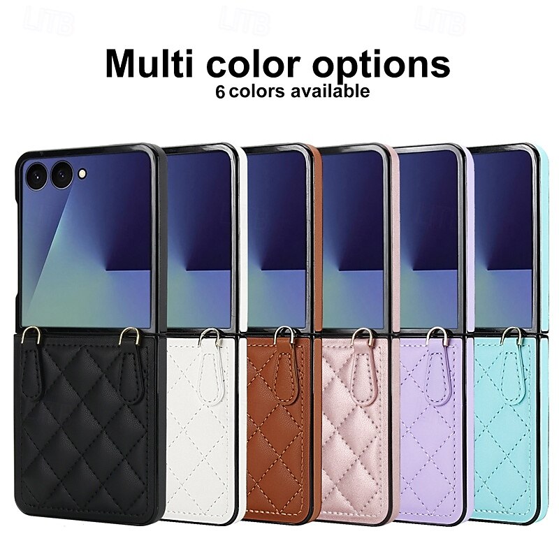 Phone Case For Samsung Galaxy Z Flip 7 Z Flip 6 Z Flip 5 Z Flip 4 Back Cover with Lanyard Shockproof Retro TPU PU Leather2
