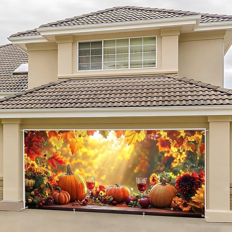 Garage Door Cover Large Hanging Backdrop Pumpkin Rustic Cottagecore 3D Party Outdoor Shooting Backgrounds Front Door Home Decor2