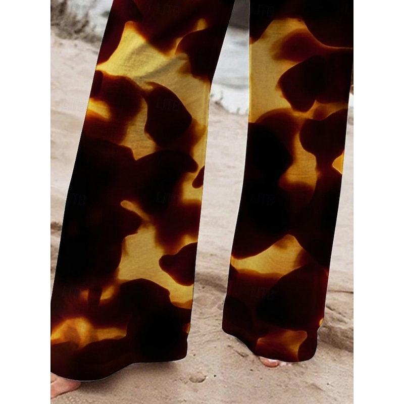 Women's Wide Leg Pants Trousers Vacation Casual Long High Waist Graphic Prints Elastic Waist Printing High Cut Breathability Soft Micro-elastic Vacation Street Daily Wear Black Spring Fall Regular Fit2