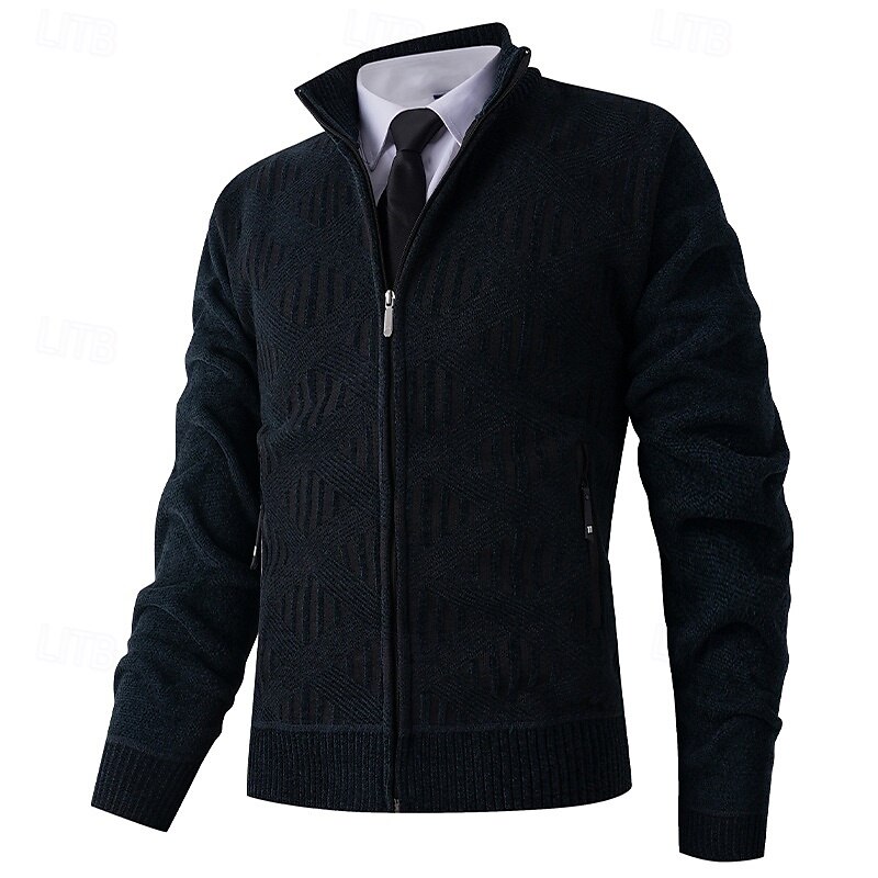 Men's Sweater Dress Sweater Cardigan Sweater Zip Sweater Knit Sweater Ribbed Knit Regular Tops Knitted Ribbed Plain Stand Collar Fashion Shawls Business Casual Clothing Apparel Fall Winter Black Dark2