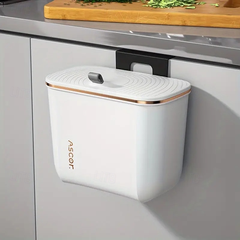 Wall-Mounted Rectangular Trash Can with Odor-Sealing Lid Large Capacity Durable Plastic Bin for Kitchen, Bathroom, Bedroom & Commercial Use3