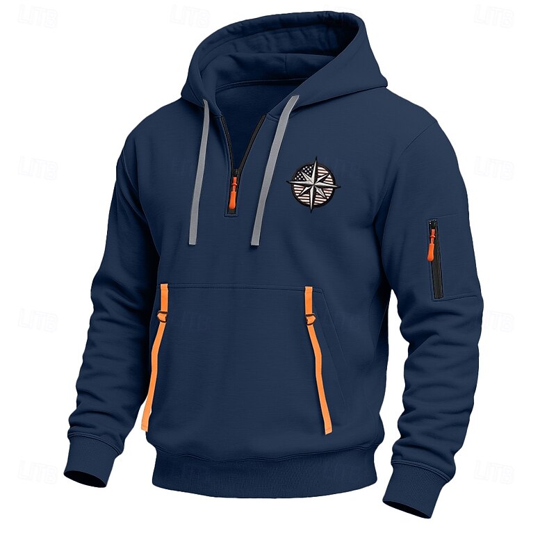Men's Hoodie Quarter Zip Hoodie Fleece Hoodie Tactical Hoodie Black White Burgundy Navy Blue Royal Blue Hooded Plain Zipper Sports & Outdoor Casual Daily Streetwear Cool Sportswear Spring &  Fall4