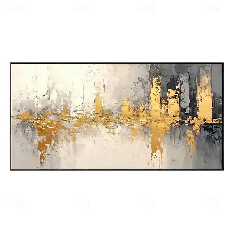Handmade Oil Painting Canvas Wall Art Decoration Modern Gold Abstract Urban Architecture for Living Room Home Decor Rolled Frameless Unstretched Painting4
